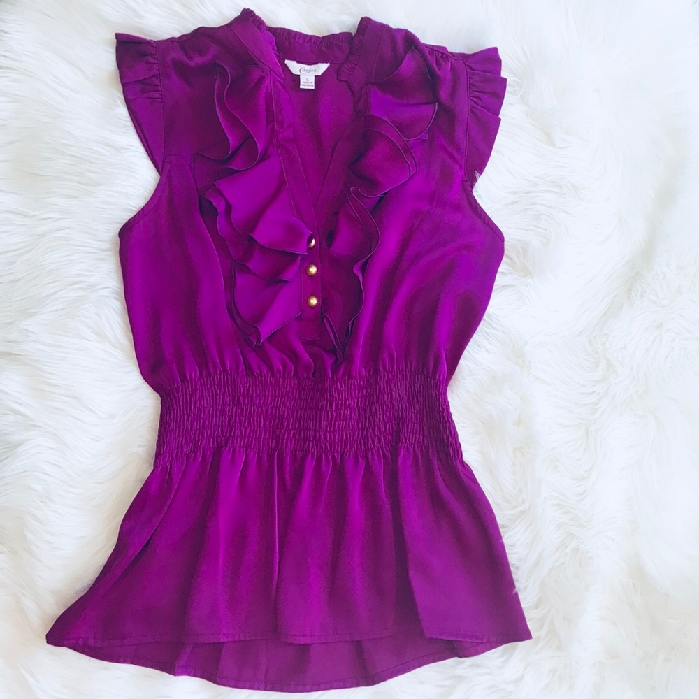 Rich Vibrant Silk Ruffle Blouse Tank